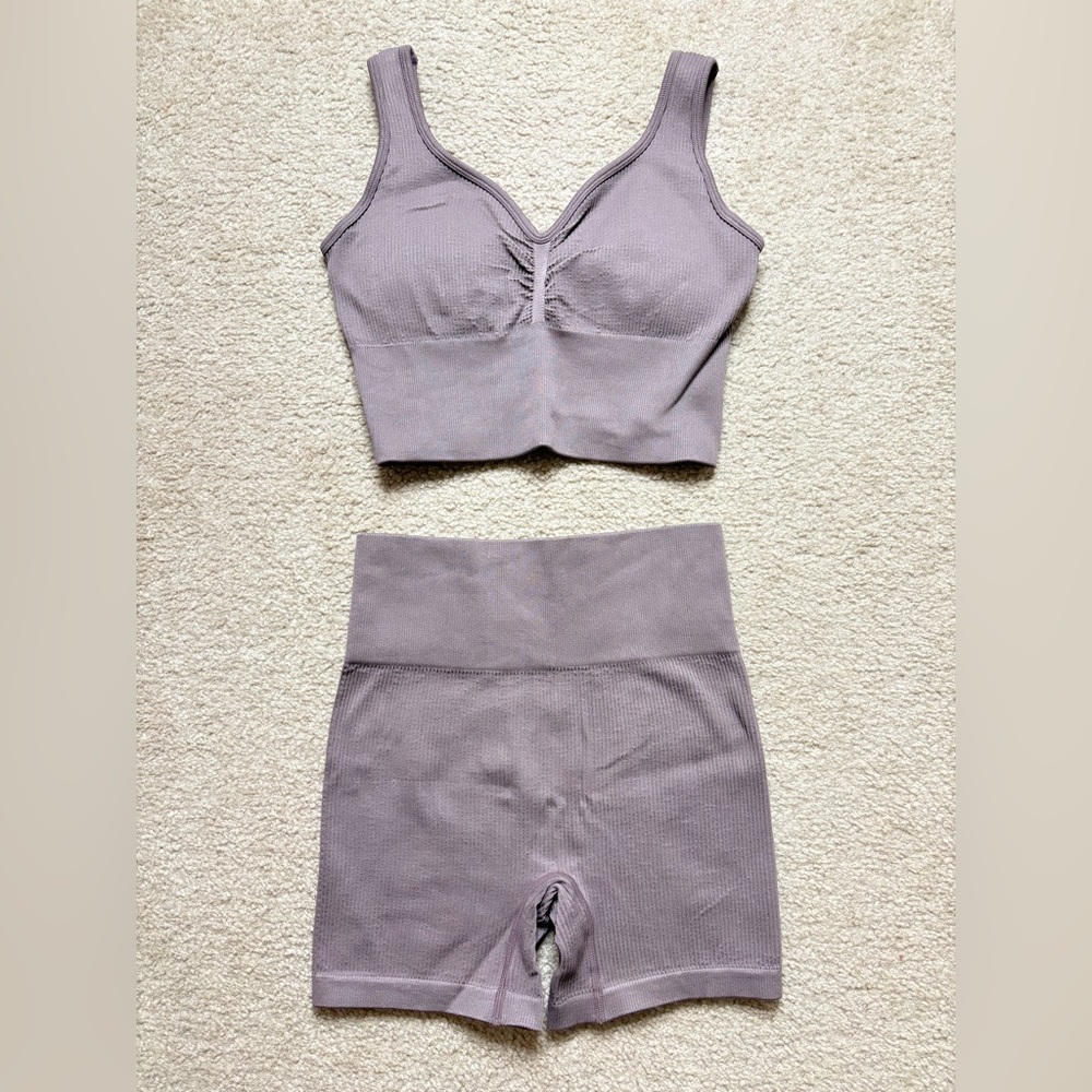 Plum Sports Bra & Biker Short Set